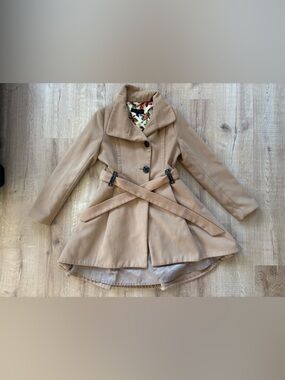 Steve Madden Tan Belted Skirted Trench Coat with Floral Lining